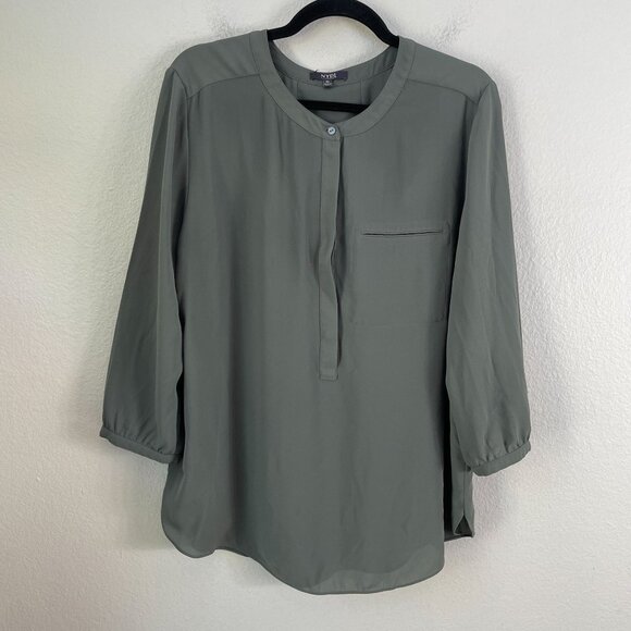 NYDJ Womens XL Blouse Green 3/4 Sleeve Pleated Back Shirt Top - Picture 1 of 7